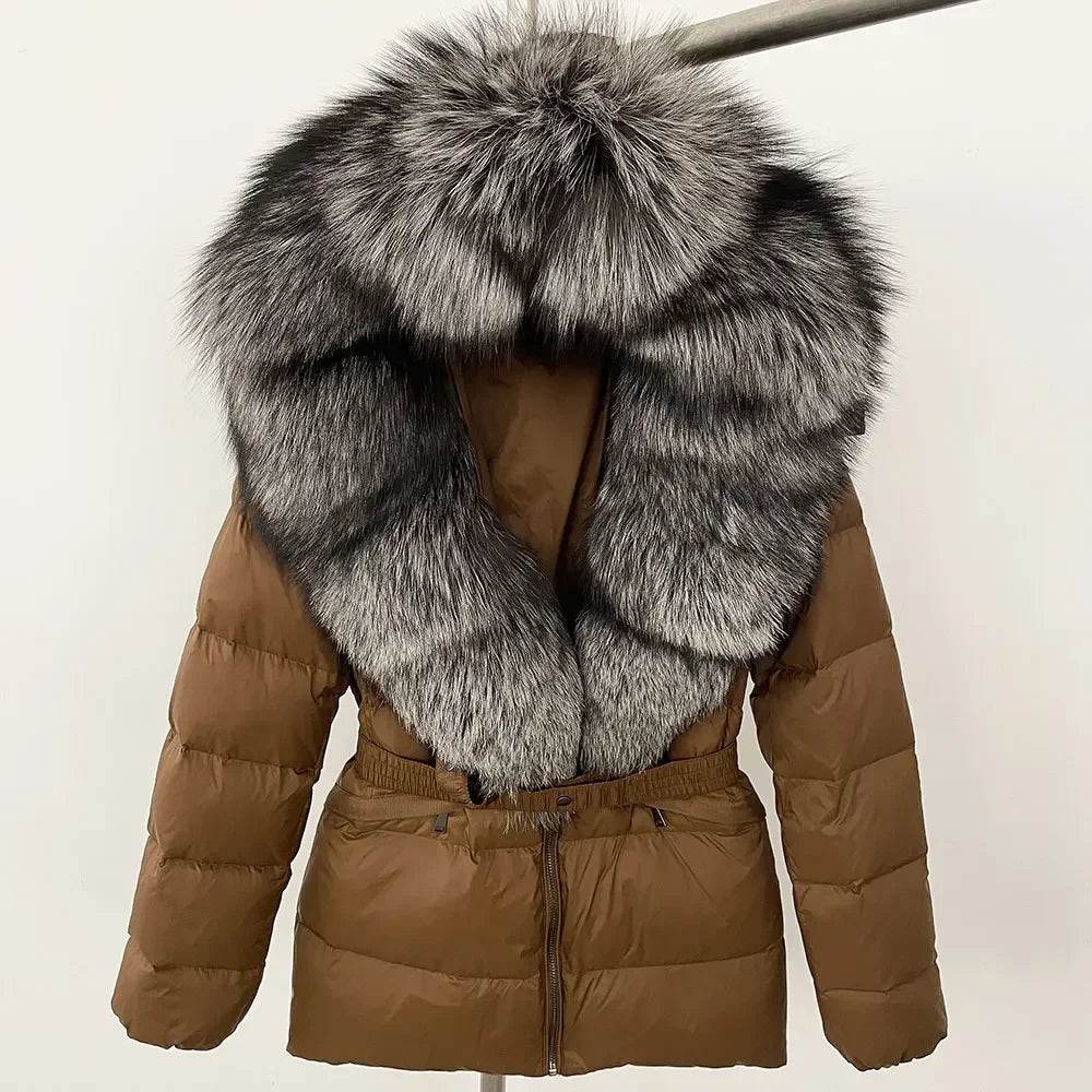 Women's Hooded White Duck Down Coat - Real Raccoon Fur Collar - Buy Center US