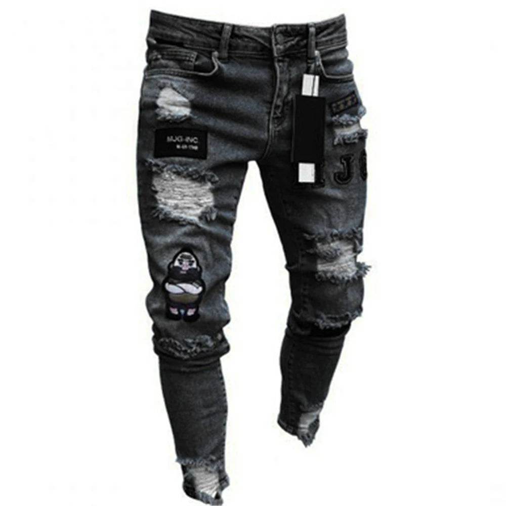 Tsingyi White Embroidery Ripped Jeans - Slim Fit Casual Denim - Buy Center US