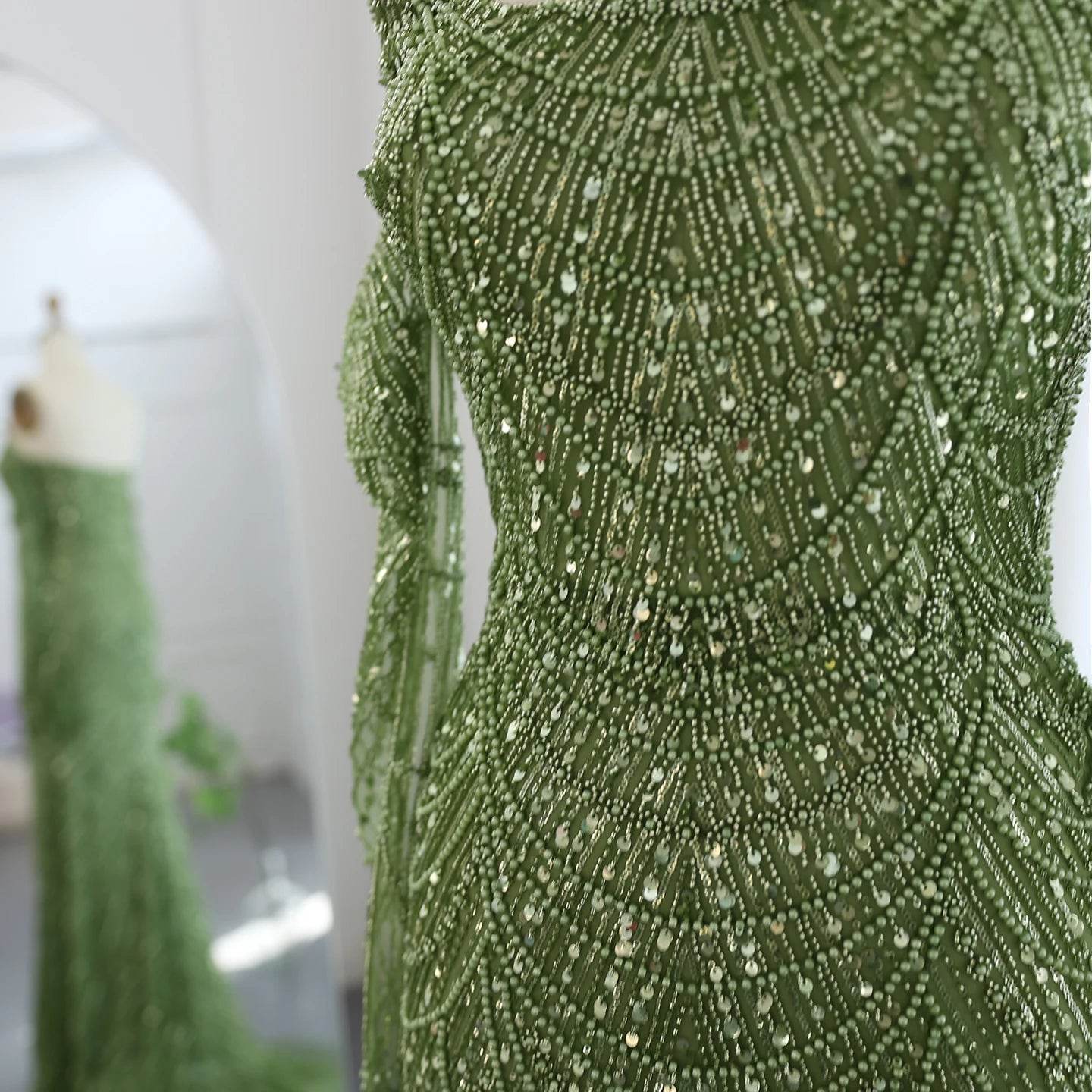 Sharon Said Luxury Mermaid Evening Dress - Green Tulle Gown with Gloves - Buy Center US