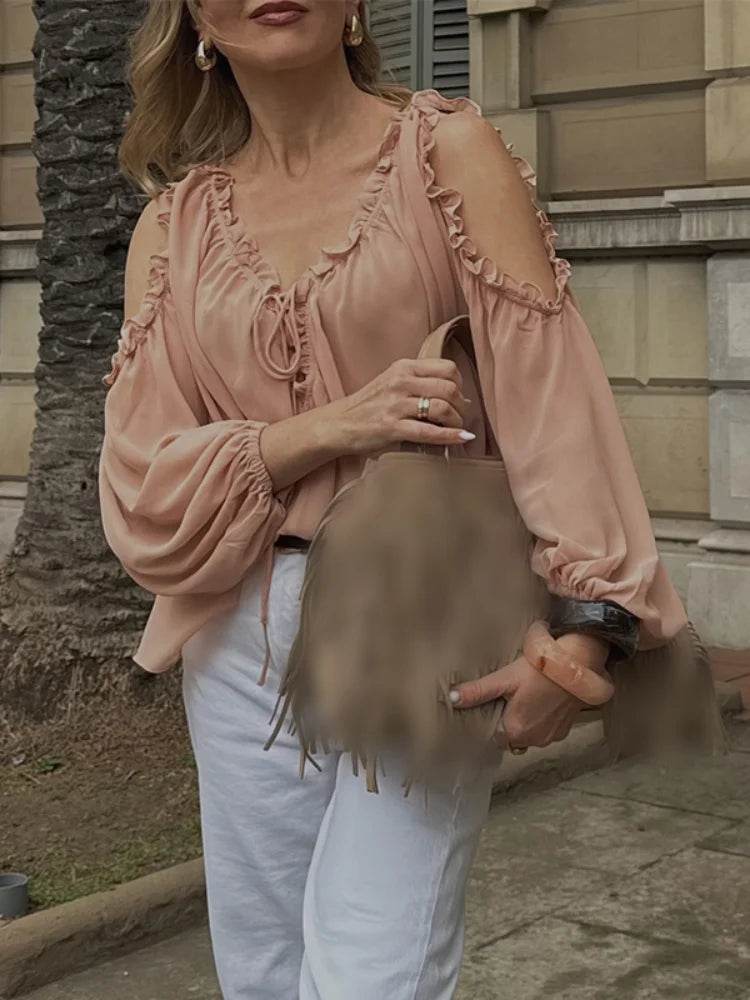 Elegant V-Neck Flounce Dress - Chic Loose Summer Gown for Women - Buy Center US