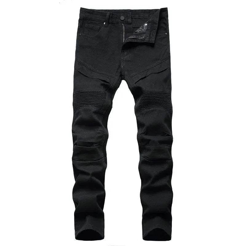 Men's Fashion White Motorcycle Jeans - Casual Straight Fit Denim Pants - Buy Center US