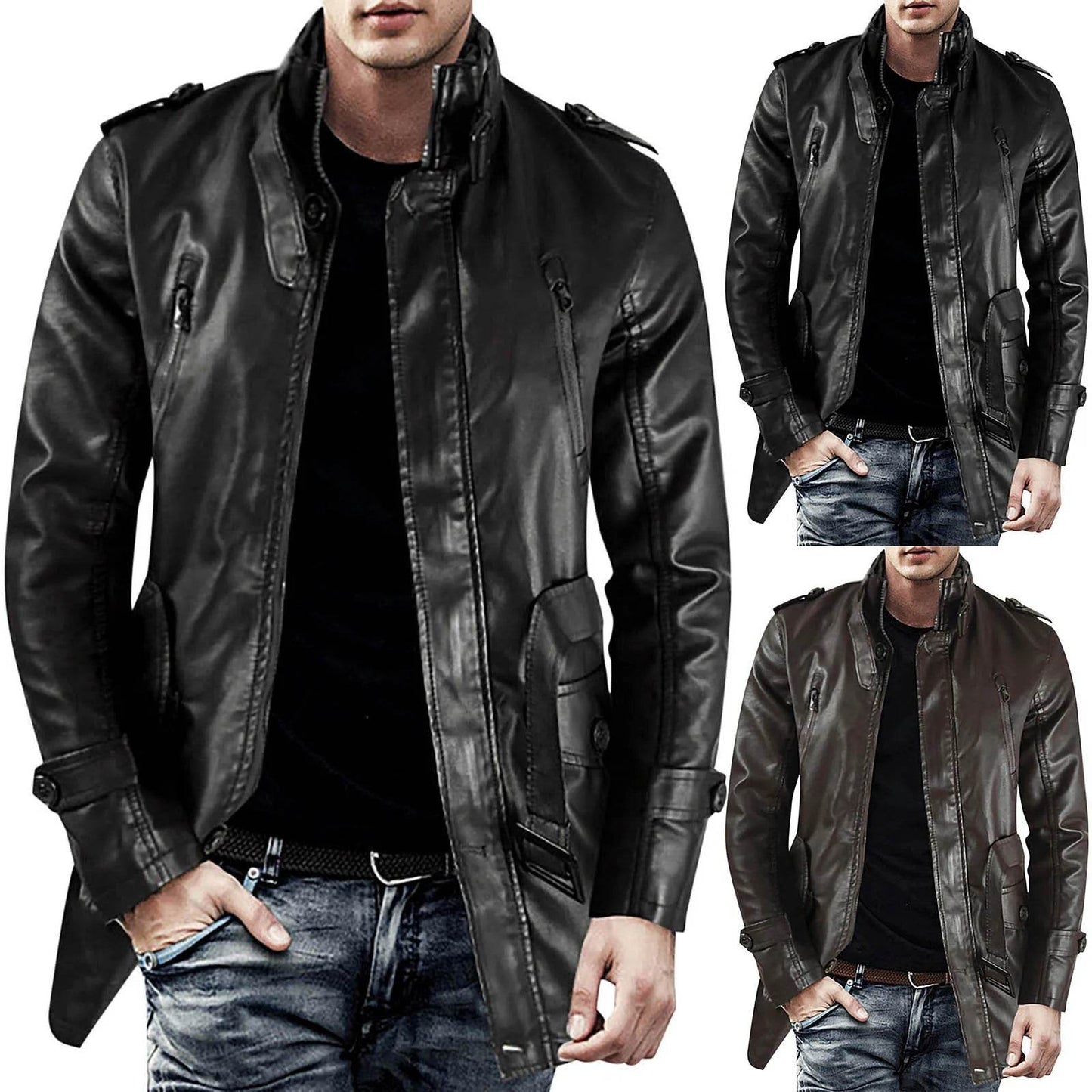 Men's Casual Leather Jacket - Waterproof, Tactical Windproof Coat - Buy Center US