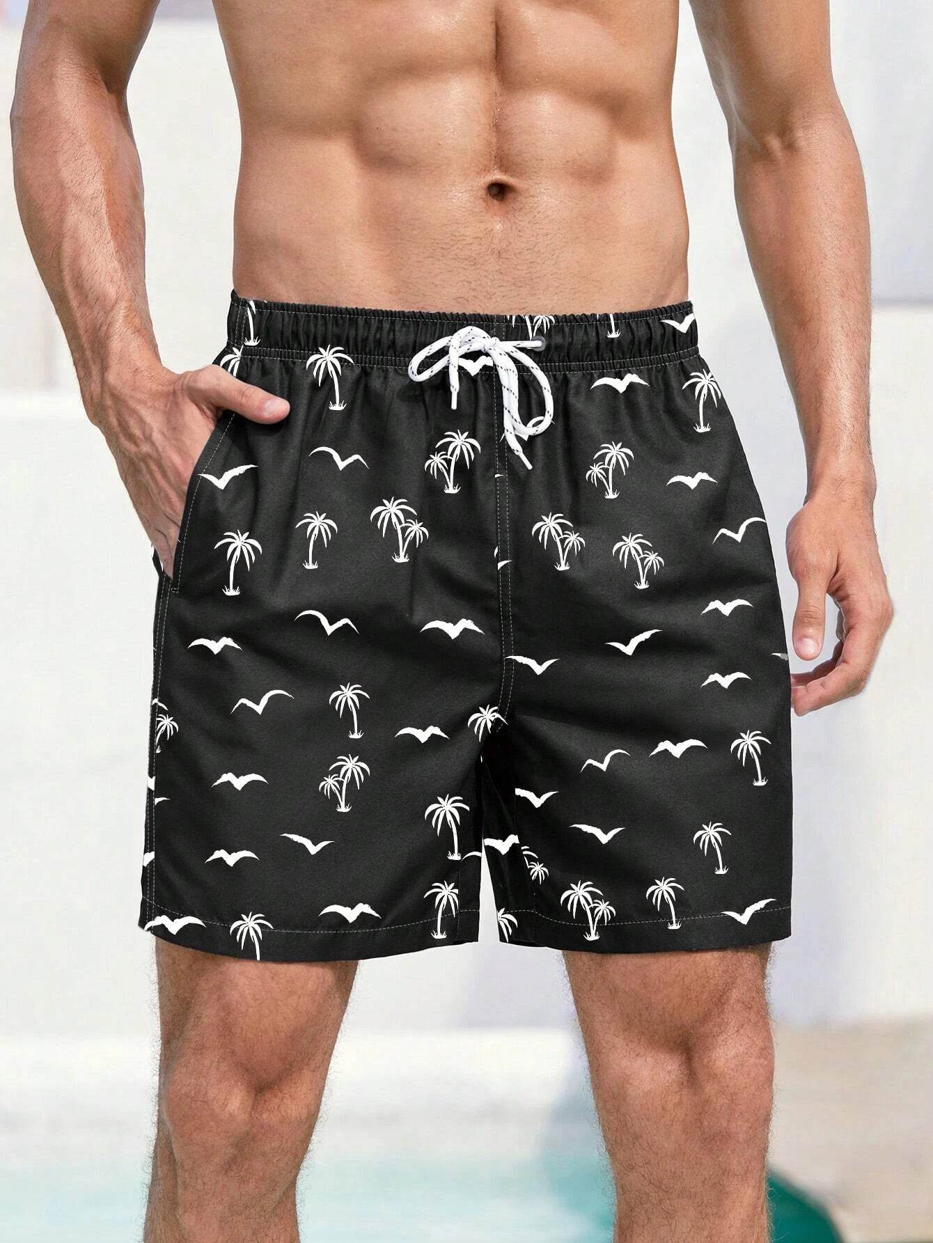 Men's Quick Dry Beach Shorts - Casual Hawaiian Print, Drawstring Style - Buy Center US