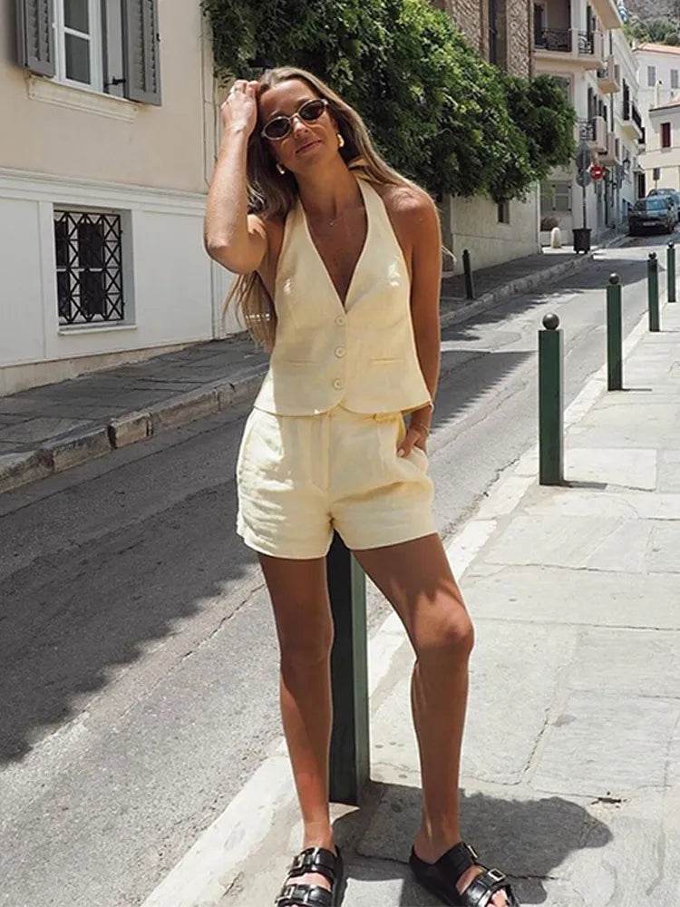 HTTEM Women’s Summer Vest Shorts Set - V-Neck Sleeveless Style - Buy Center US
