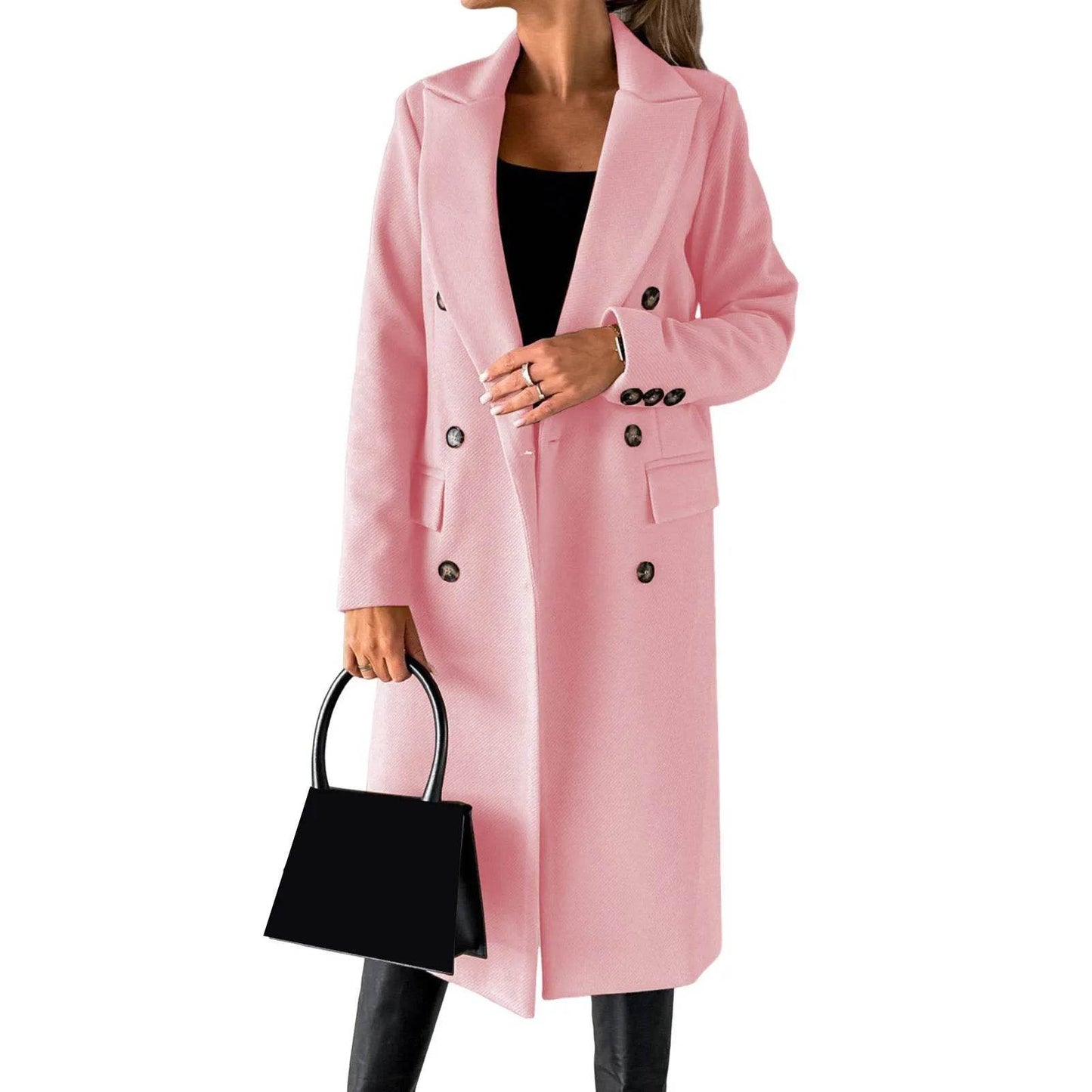 SANWOOD Women’s Double-Breasted Overcoat - Turn-Down Collar, Casual Style - Buy Center US