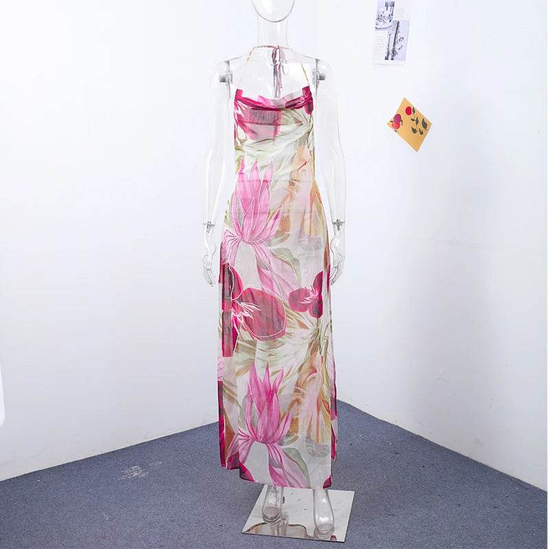 Women's Retro V-neck Halter Long Beach Dress - Sleek & Sleeveless - Buy Center US