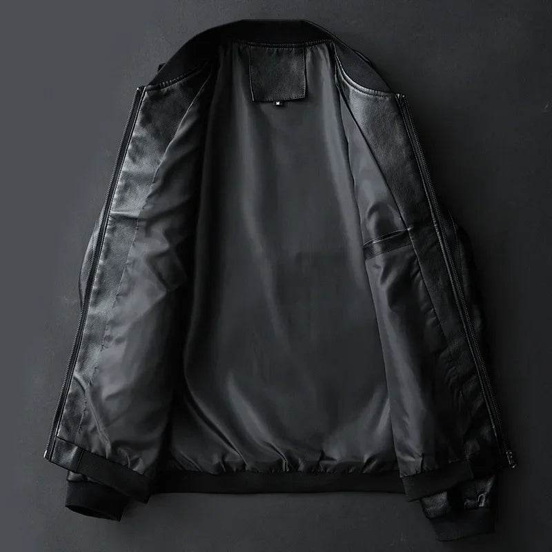 2024 Autumn Men’s Black PU Leather Biker Jacket - Slim Fit Casual Style - Buy Center US