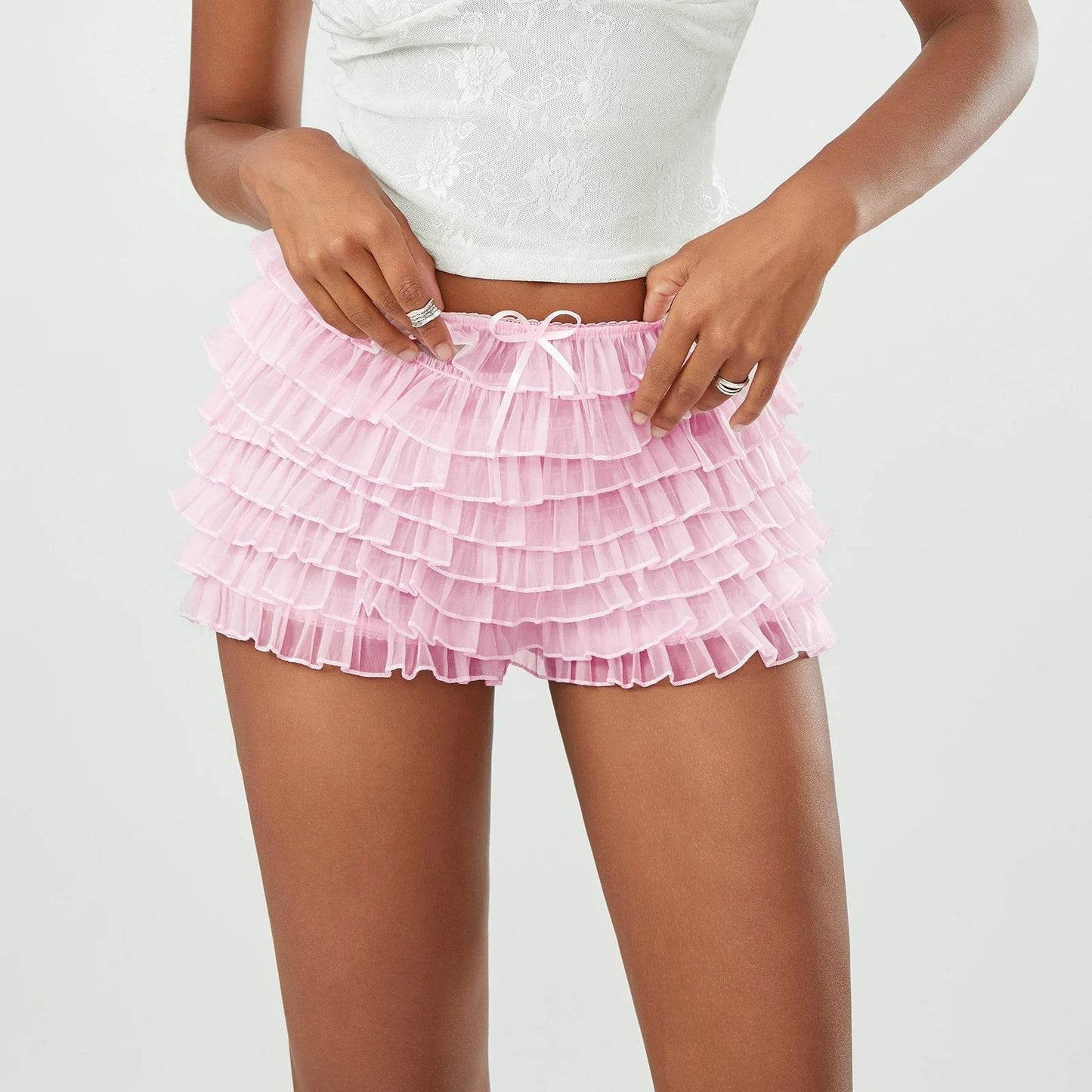 Meihuida Women's Summer Ruffled Mesh Shorts - Cute Solid Color Bloomers - Buy Center US