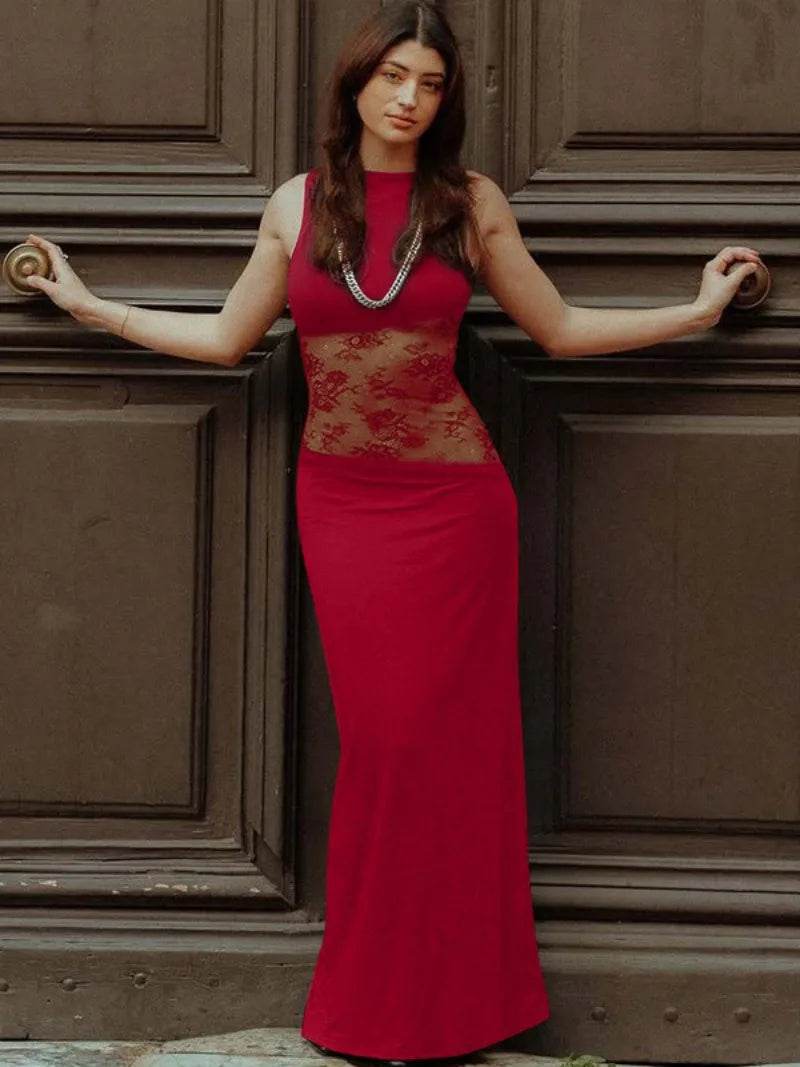 Elegant Black Sleeveless Lace Evening Dress - Backless Party Style - Buy Center US
