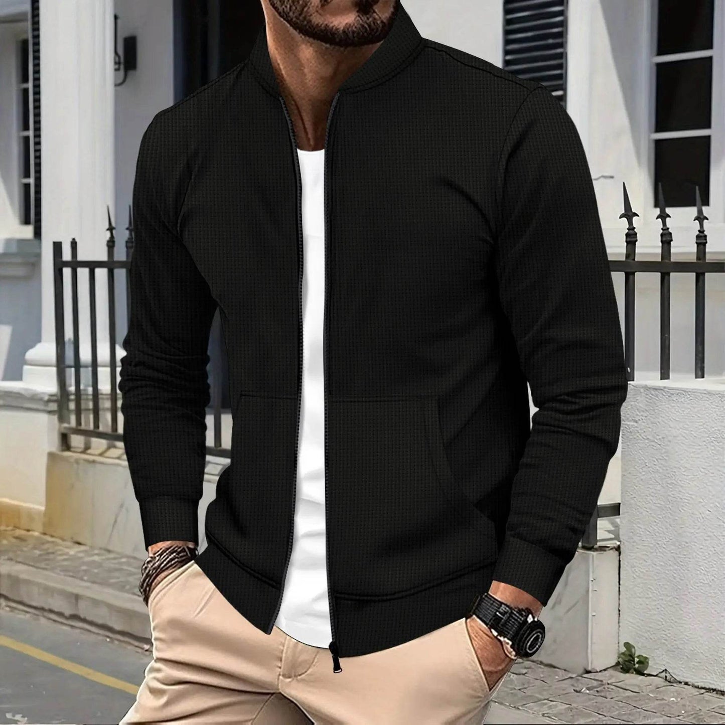 BOILEN Men's Waffle Zipper Baseball Jacket - Comfortable Outdoor Coat - Buy Center US
