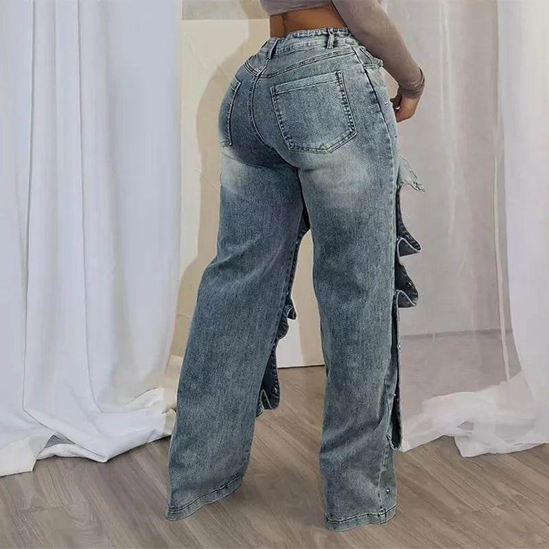 High Street Women’s Wide Leg Denim Pants - Cargo Cutout Style - Buy Center US