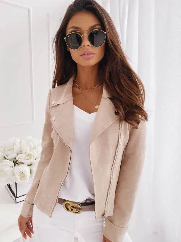 Shuangfuxiang Women's Vintage Cowboy Coat - Slim Fit with Zipper - Buy Center US