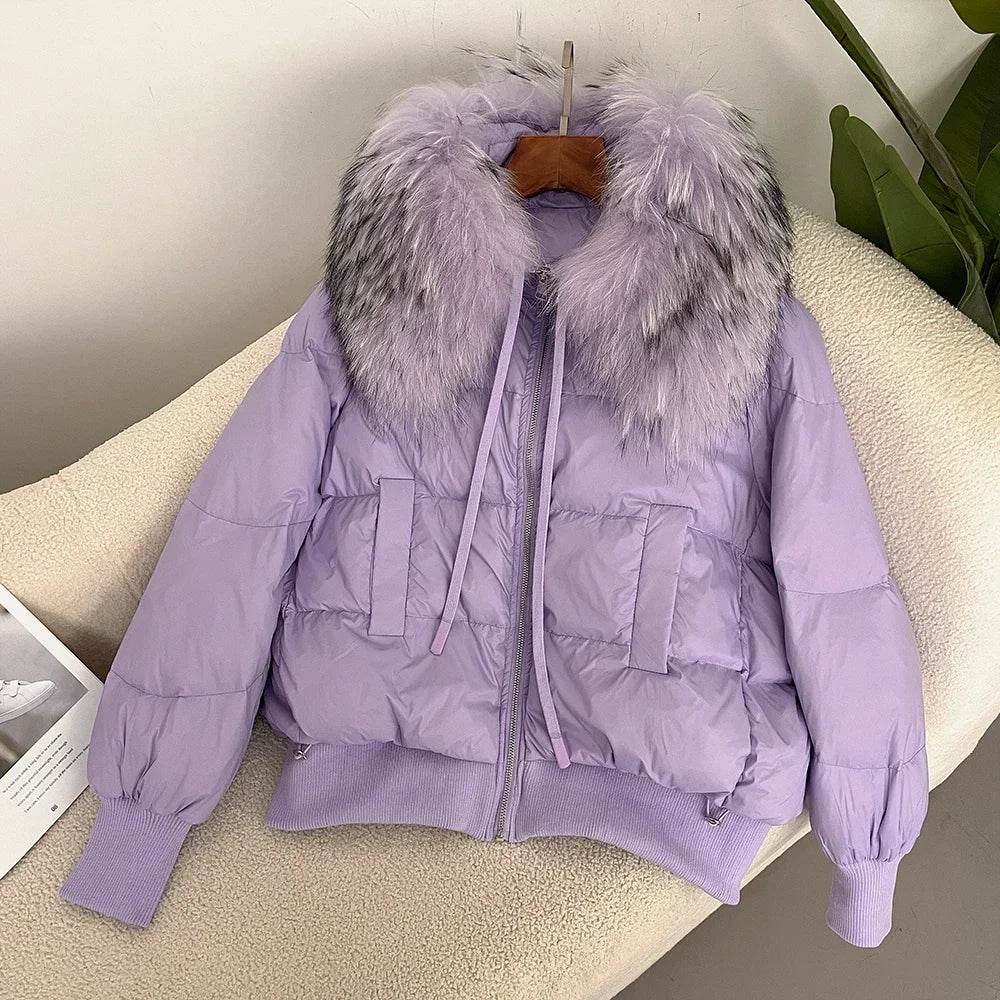 Women's Super Warm Duck Down Coat - Real Raccoon Fur Collar - Buy Center US