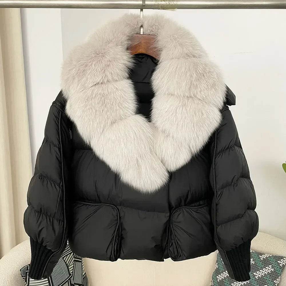 Women's Thick Warm Fox Fur Collar Coat - Casual Duck Down Jacket - Buy Center US