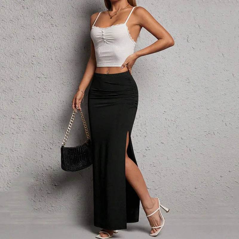 Lucyever High-Waisted Black Bodycon Skirt - Elegant Side Split Design - Buy Center US