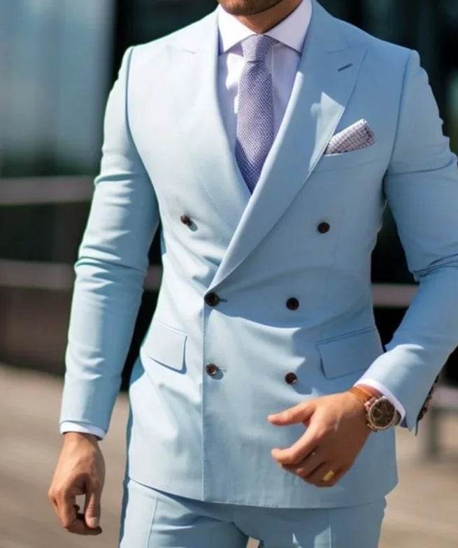 High Quality Brown Men's Suits - Double Breasted Slim Fit Blazer & Pants - Buy Center US