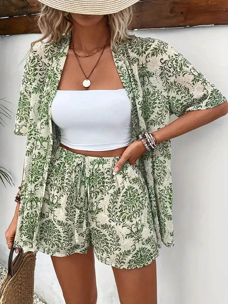 Women's Summer Loose Fit Cardigan and Shorts Two-Piece Set - Buy Center US