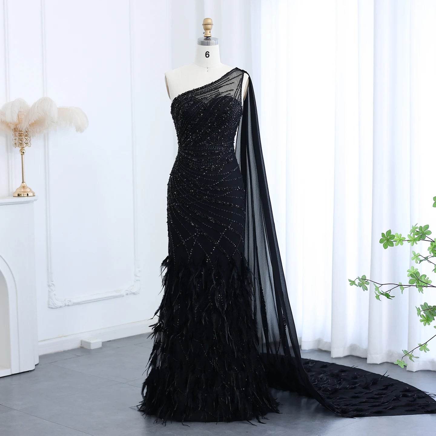 Sharon Said One-Shoulder Evening Dress - Turquoise Aqua with Cape Train - Buy Center US