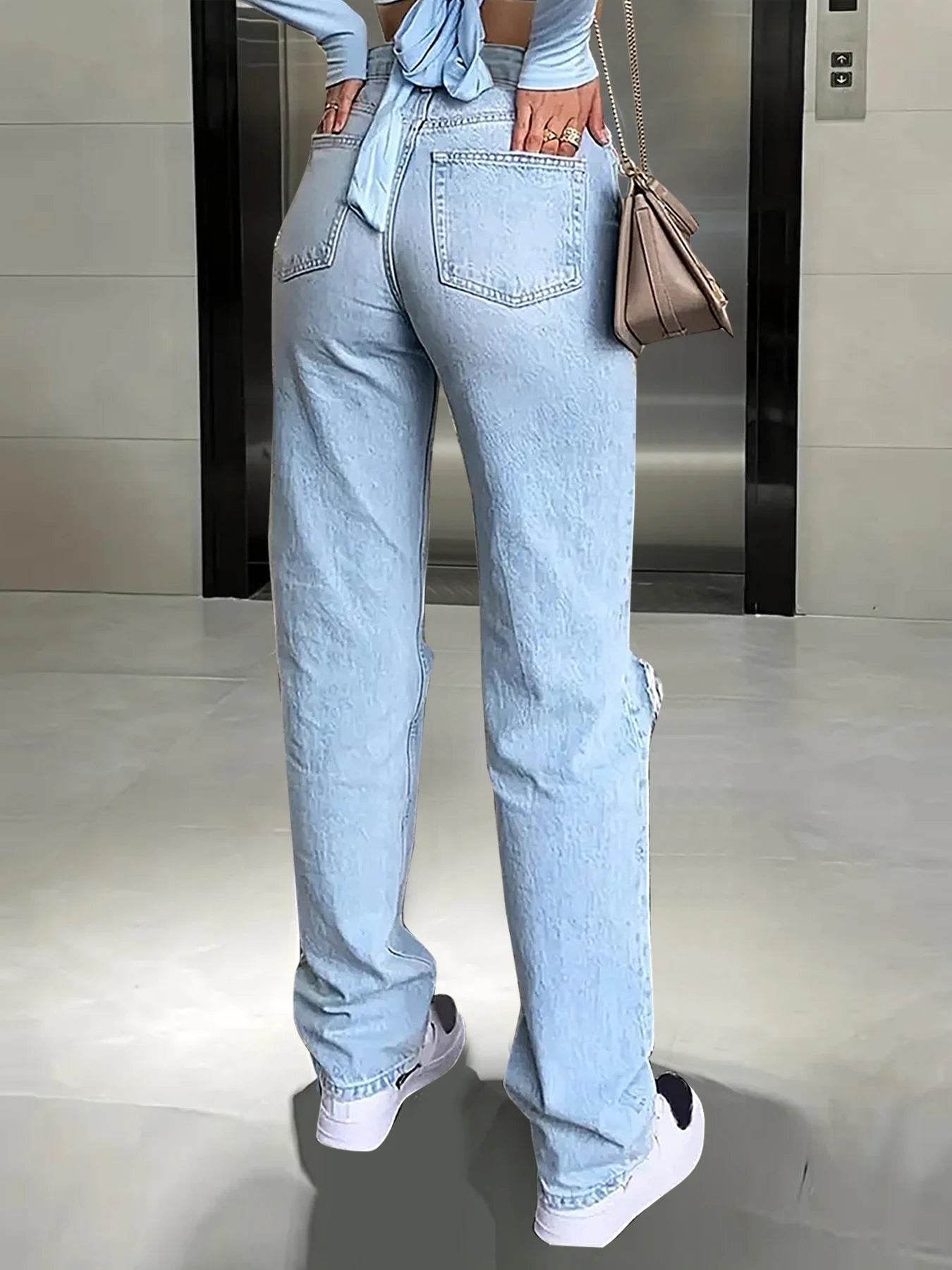 LEEYOVEE Women's Loose Knee-Piercing Jeans - Casual & Comfy Fit - Buy Center US