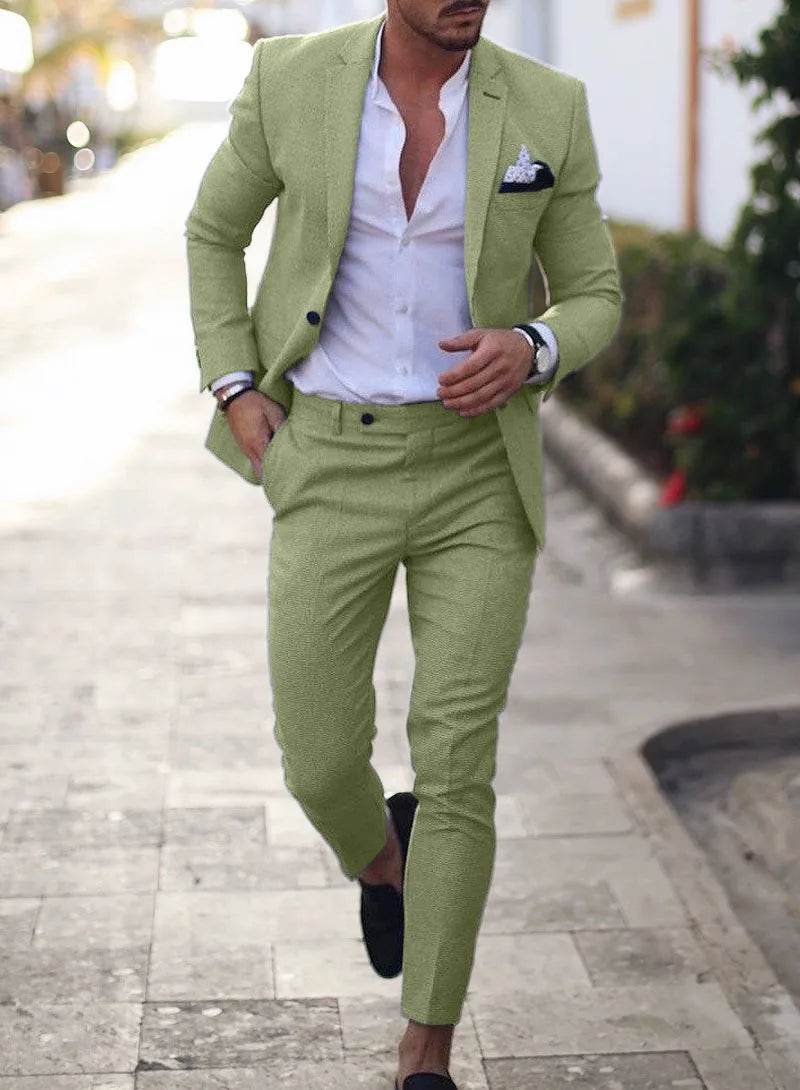 Zmbanpise Men's 2-Piece Linen Suit - Smart Casual Wedding Attire - Buy Center US