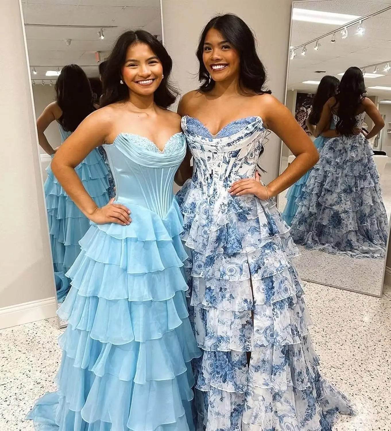 Strapless Floral Tiered Prom Dress - Sweetheart Neckline, A-Line Design - Buy Center US