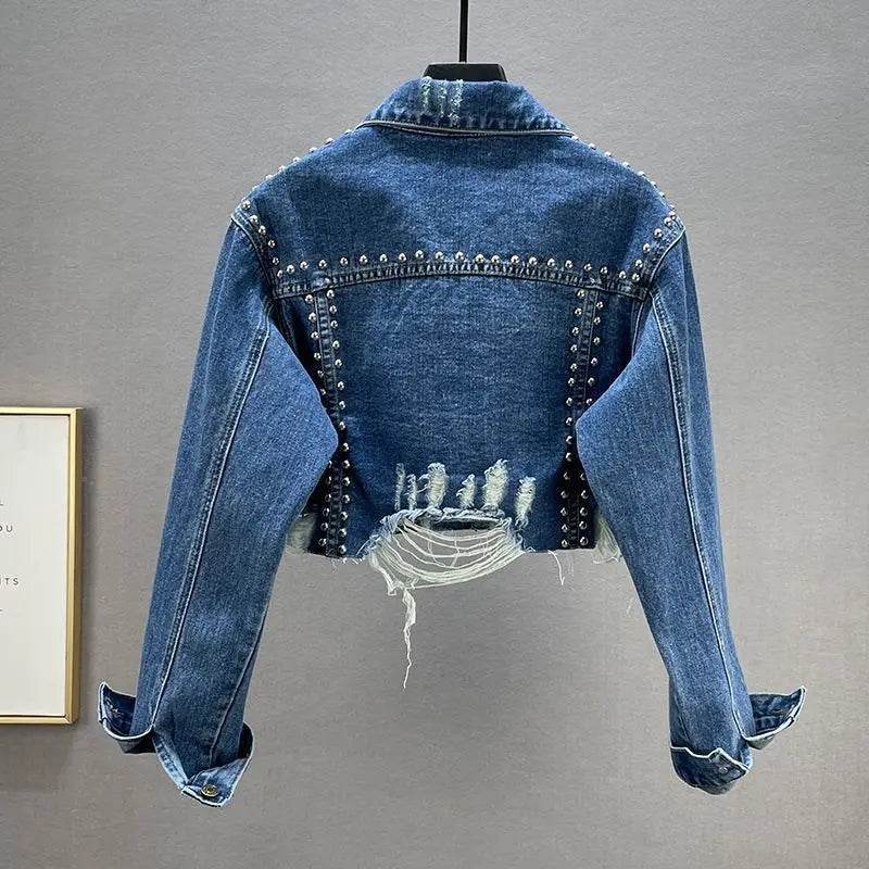 Women’s Denim Coat - Casual Turn Down Collar Spliced Jacket - Buy Center US