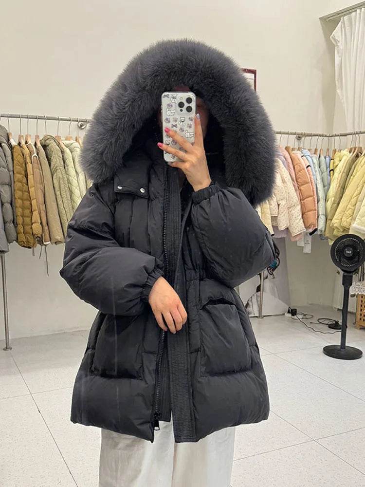 LAJWMPLX Women’s Winter Puffer Coat - Real Raccoon Fur Hood, Waterproof - Buy Center US