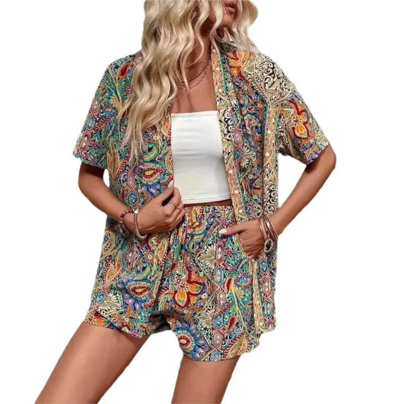 Women's Summer Loose Fit Cardigan and Shorts Two-Piece Set - Buy Center US