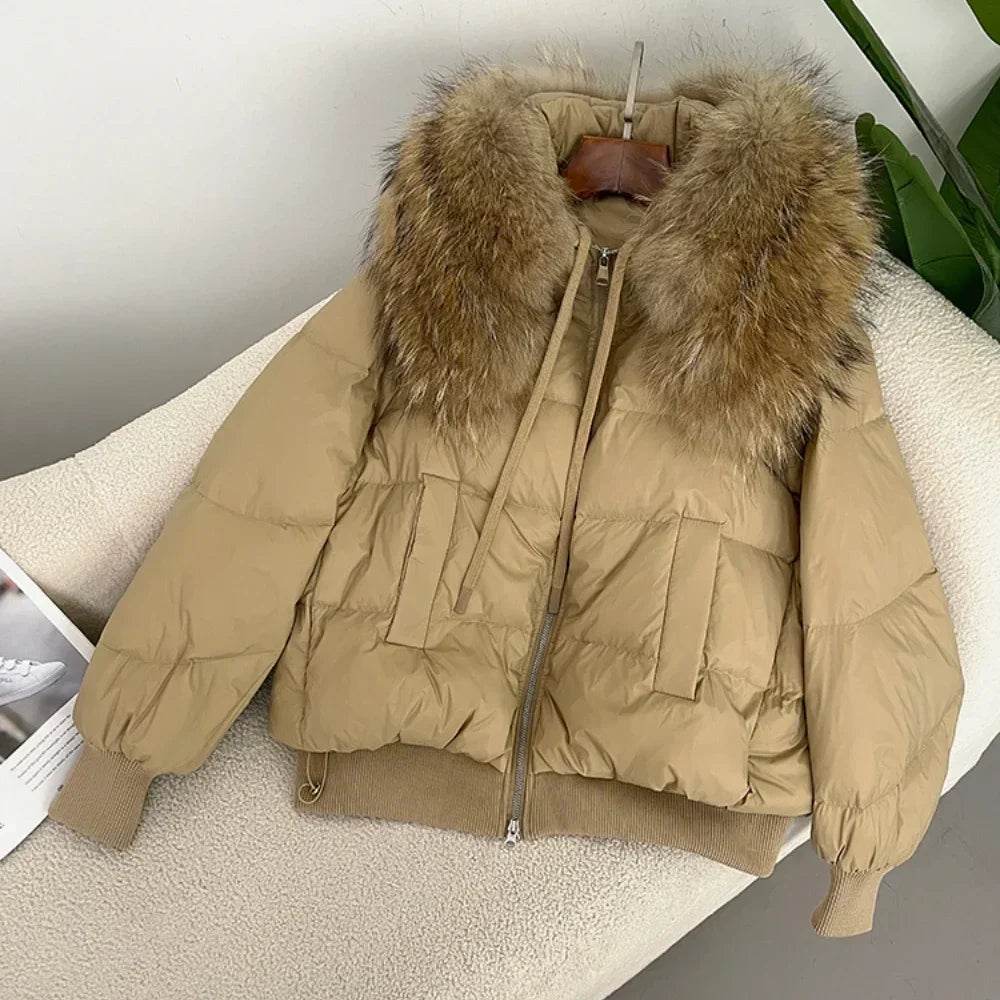 Women's Super Warm Duck Down Coat - Real Raccoon Fur Collar - Buy Center US