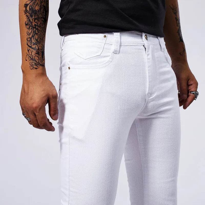 Men's White Casual Stretch Jeans - Ankle-Length Straight Fit - Buy Center US