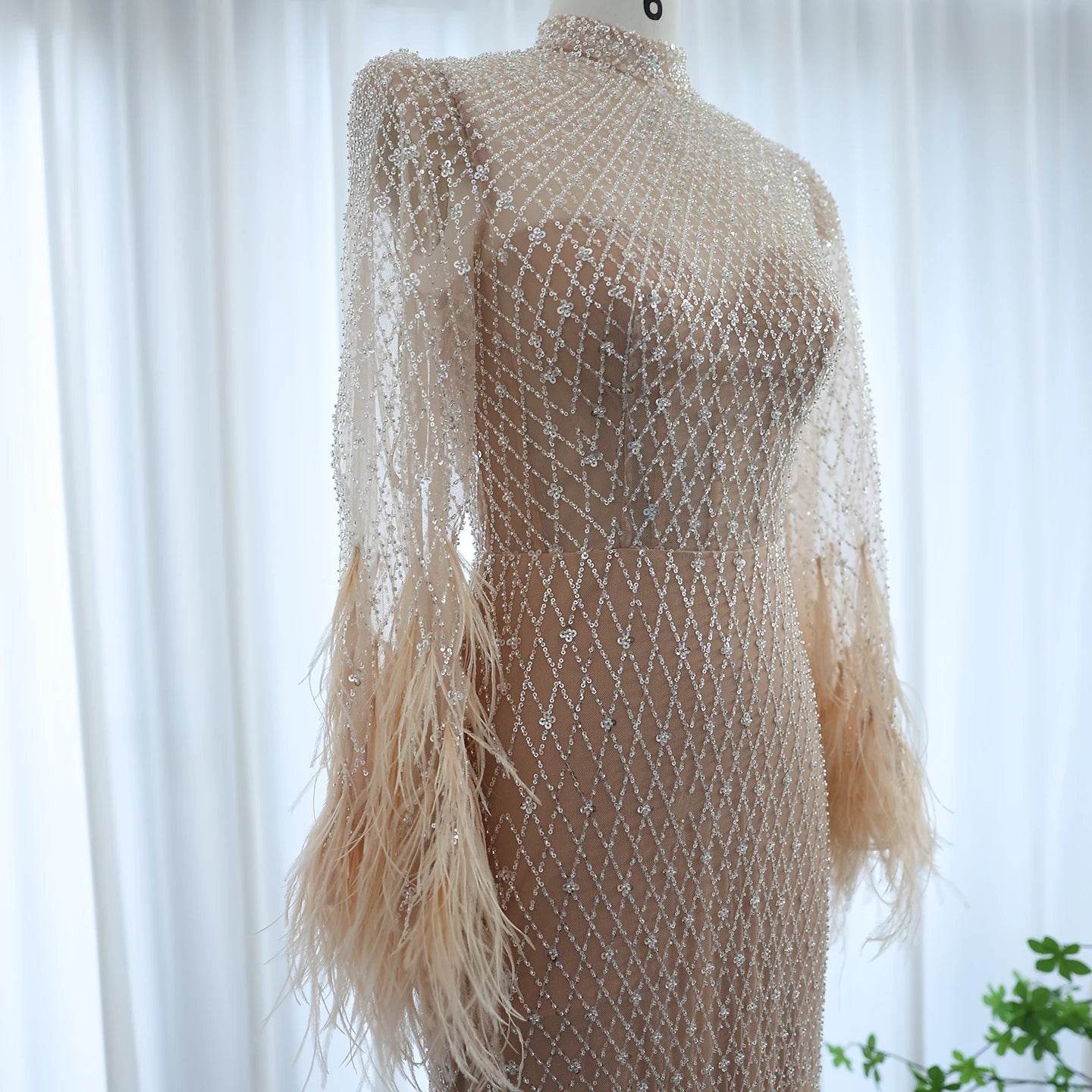 Sharon Said Luxury Evening Dress - High Neck, Full Sleeve, Beaded Gown - Buy Center US