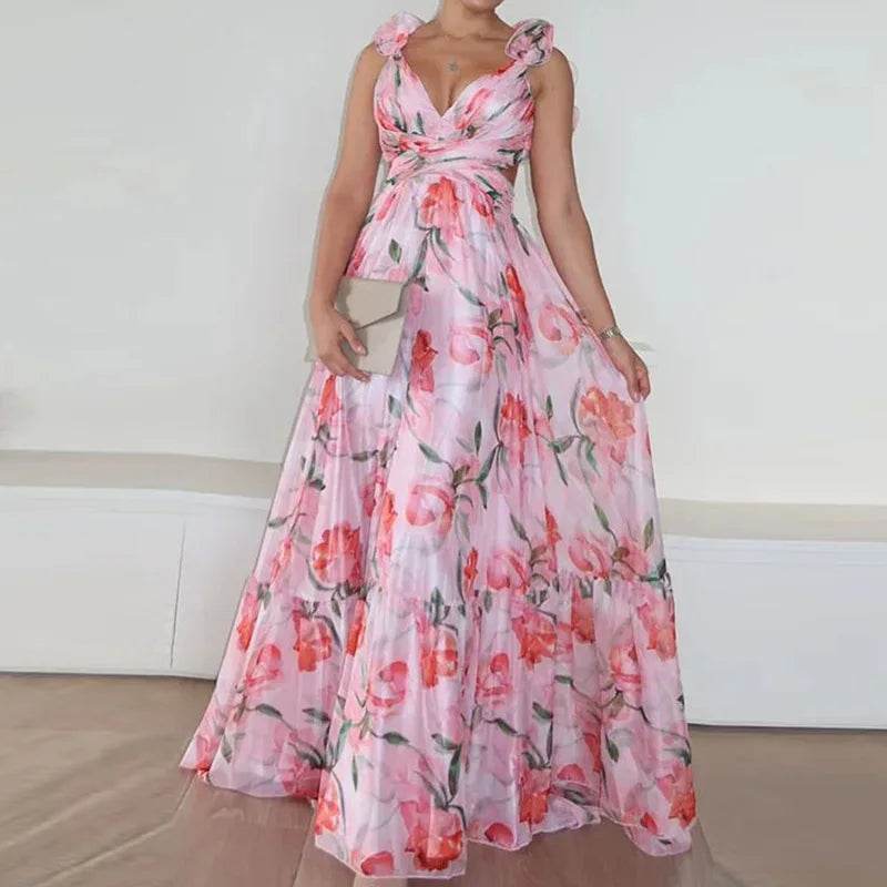MAFIRRY Women’s V-Neck Hollow Out Maxi Dress - Elegant Summer Style - Buy Center US