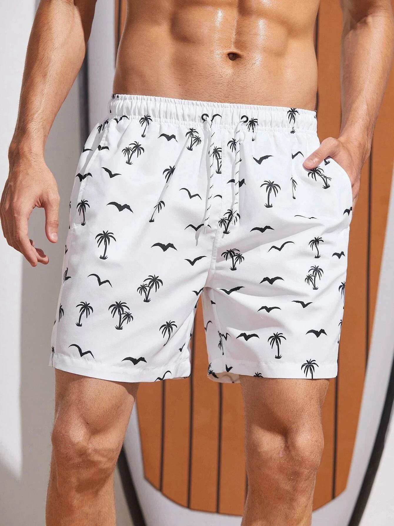 Men's Quick Dry Beach Shorts - Casual Hawaiian Print, Drawstring Style - Buy Center US