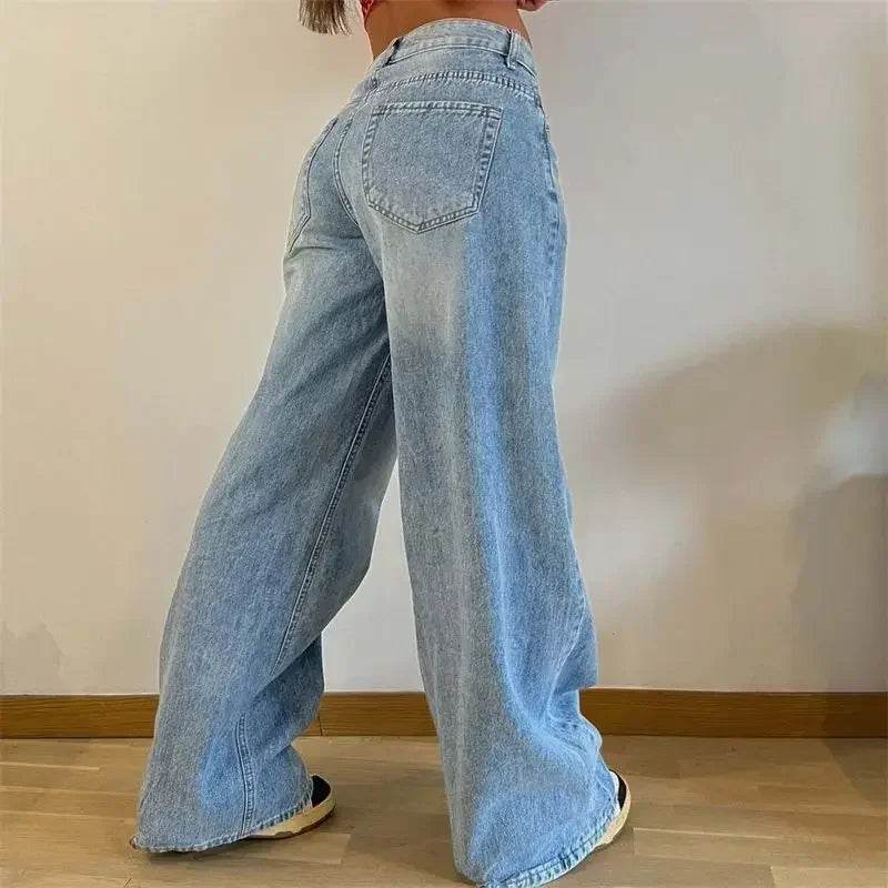 Vintage High Waist Straight Jeans for Women - Loose Fit Denim Trousers - Buy Center US