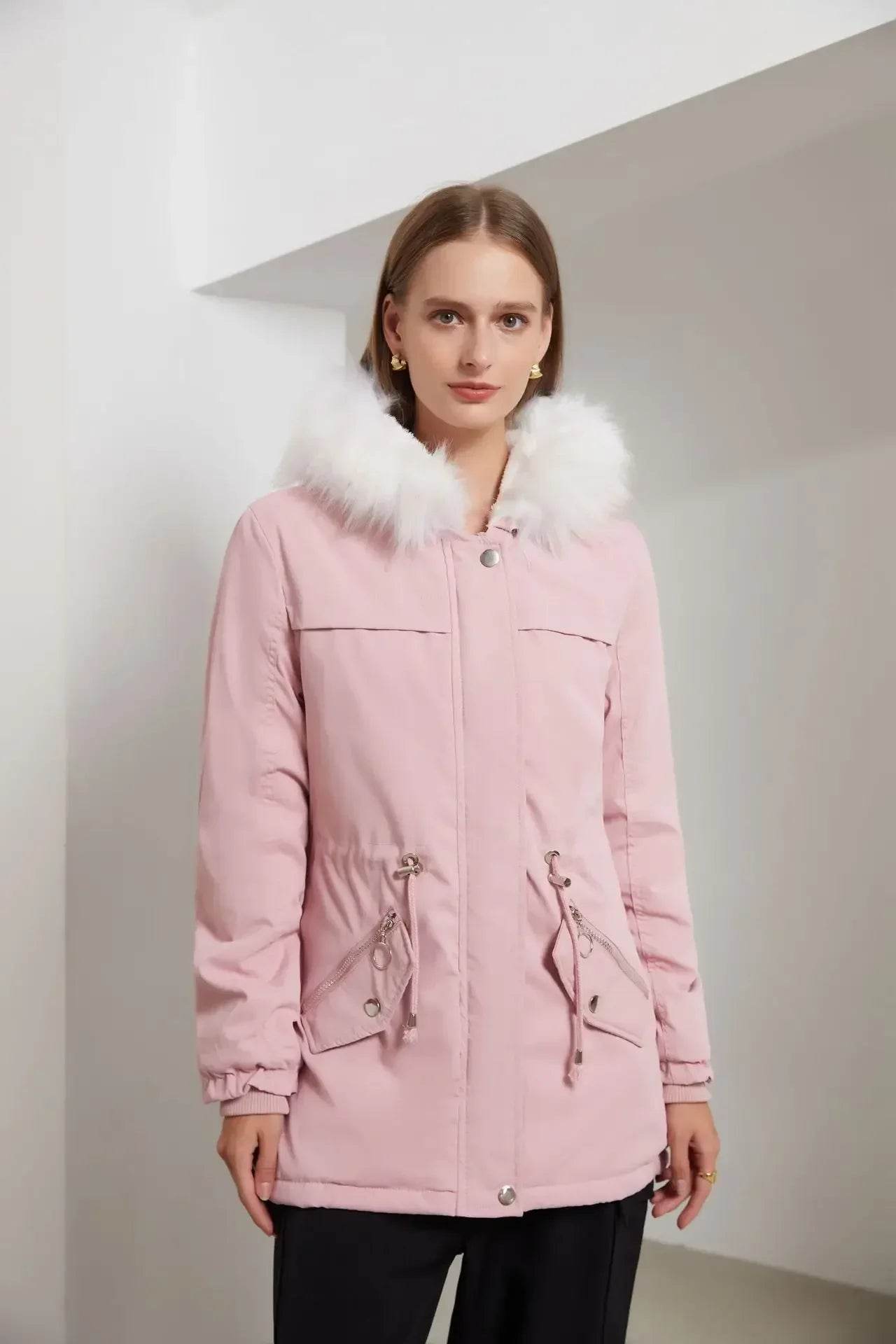 Kalenmos Women's Mid-Length Parka Coat - Hooded, Fur Collar, Casual - Buy Center US