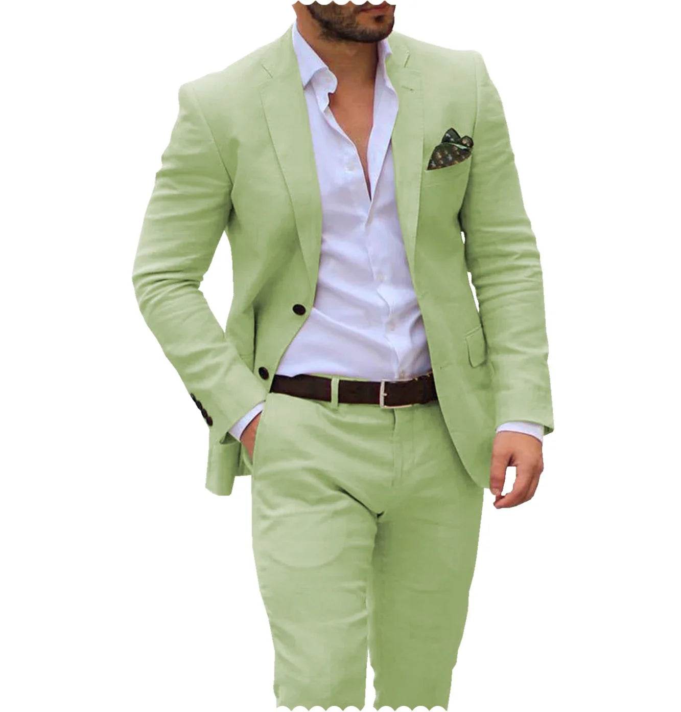 Men’s Linen Wedding Suit - 2 Piece Blazer & Pants for Groom, Custom Fit - Buy Center US