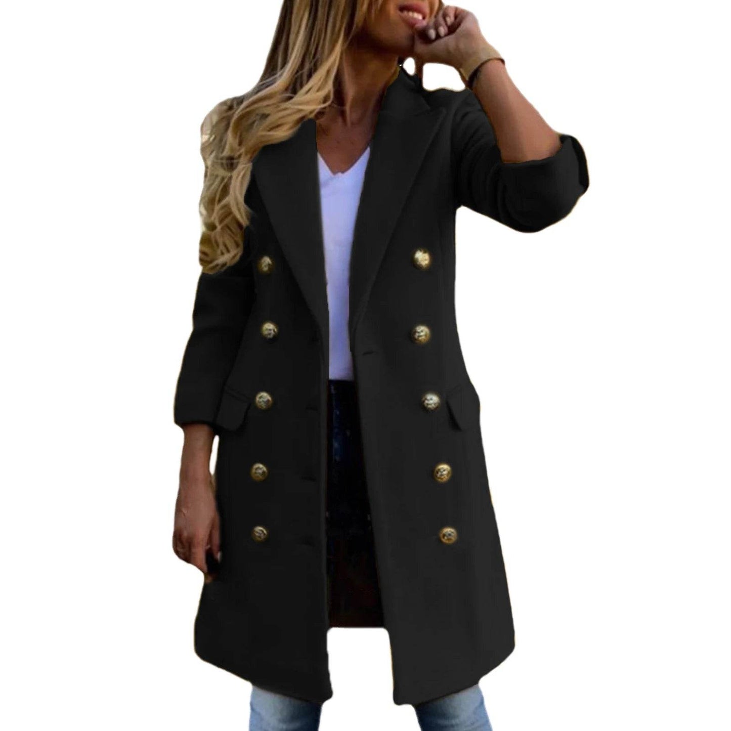 SANWOOD Women’s Double-Breasted Overcoat - Turn-Down Collar, Casual Style - Buy Center US