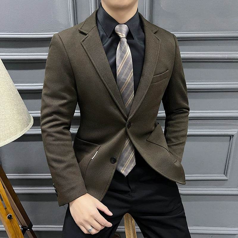 Men's Green Plaid Waffle Blazer - Trendy High-Quality Coat for Casual Style - Buy Center US