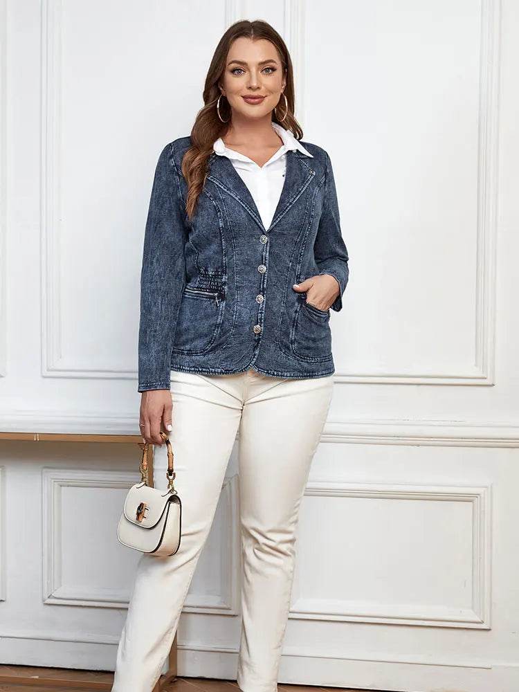 LIH HUA Women's Plus Size Denim Jacket - Loose Fit, Button Detail - Buy Center US