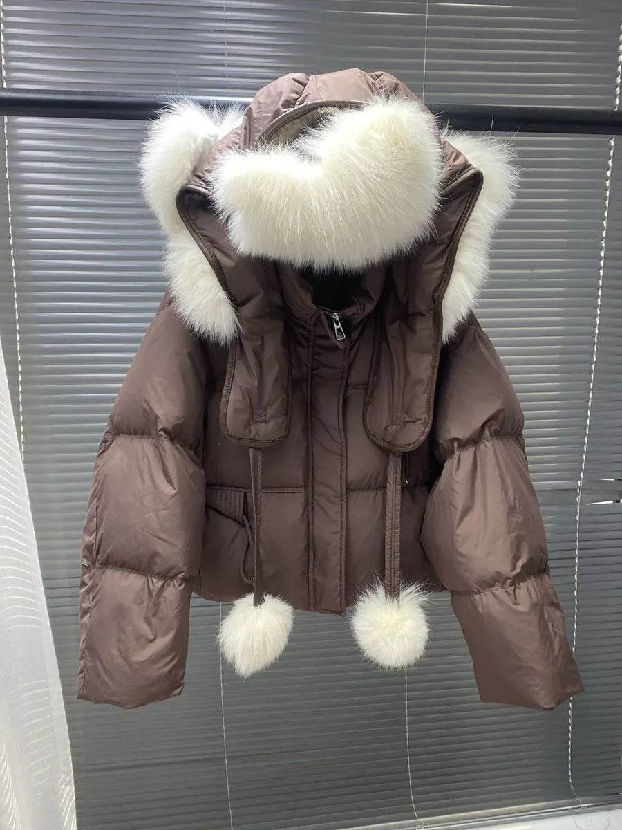 Women's Hooded Real Fox Fur Coat - Thick Puffer Jacket 2024 - Buy Center US