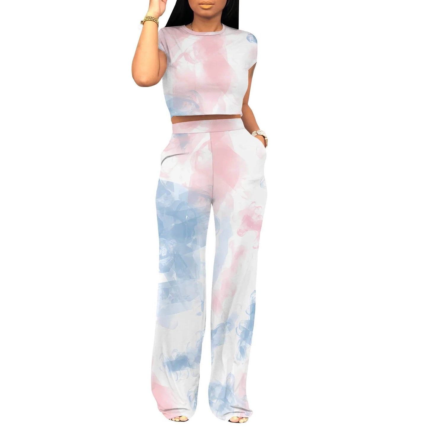 Women's Summer Two-Piece Outfit - Crop Top & Wide Leg Pants Set - Buy Center US