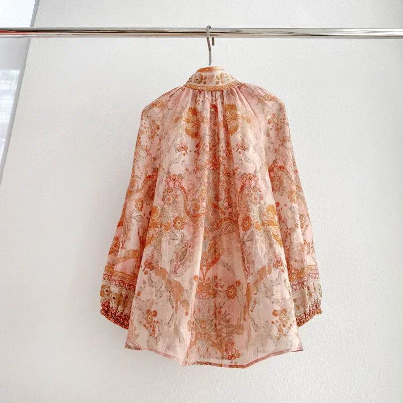 Vintage Floral Print Women’s Beach Set - Blouse & High Waist Shorts - Buy Center US