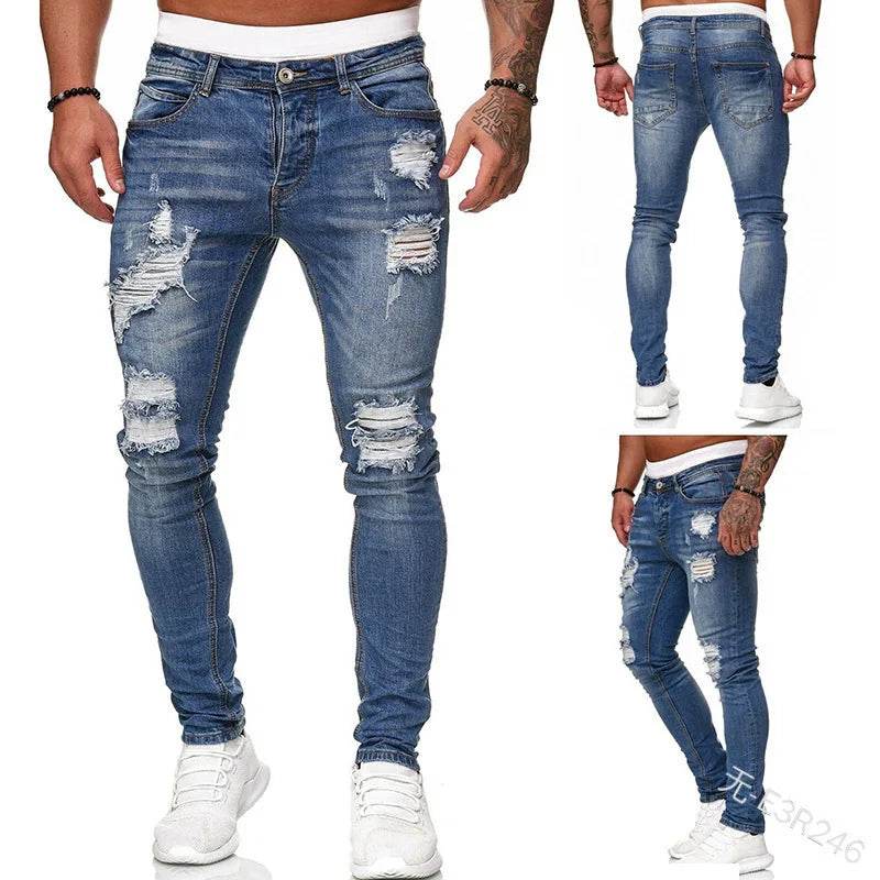 Men's Stretch Skinny Jeans - Grey Blue Black Hip Hop Denim Trousers - Buy Center US