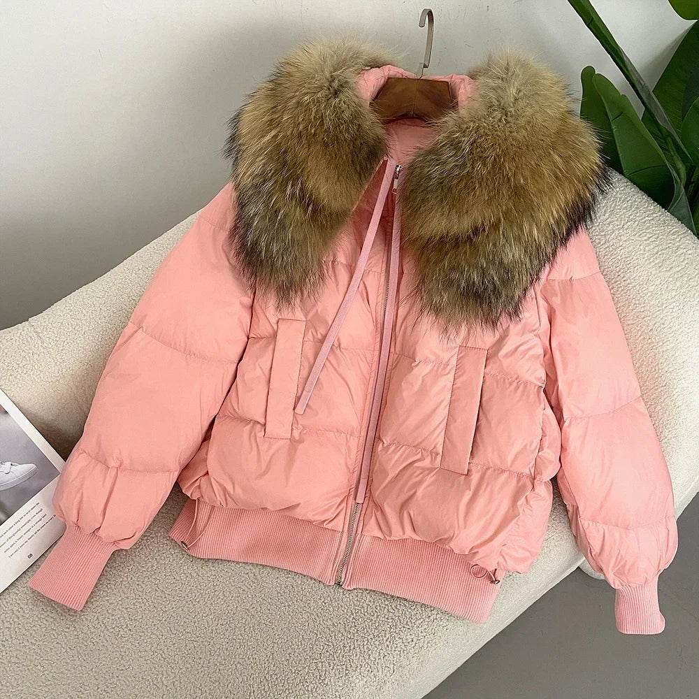 Women's Super Warm Duck Down Coat - Real Raccoon Fur Collar - Buy Center US