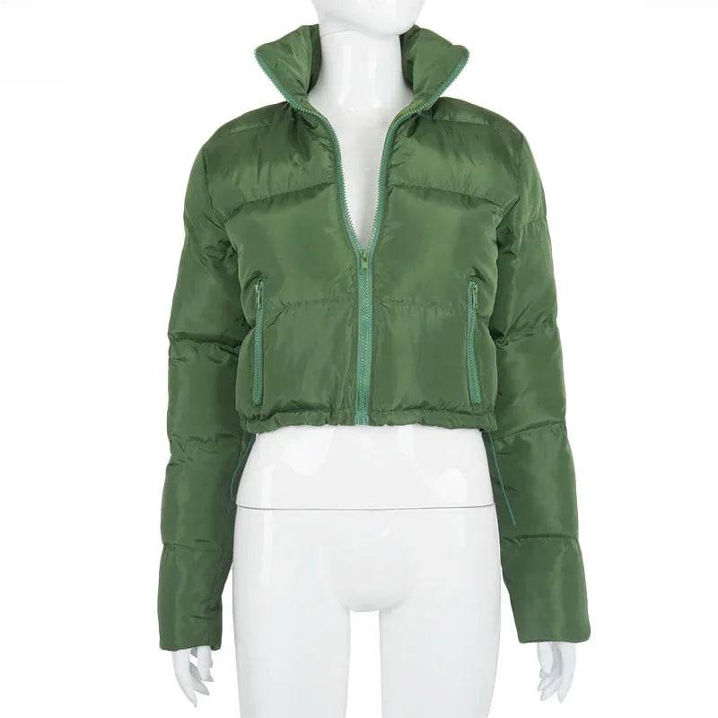 Stylish Solid Color Long Sleeve Cotton Puffer Jacket for Women - Buy Center US