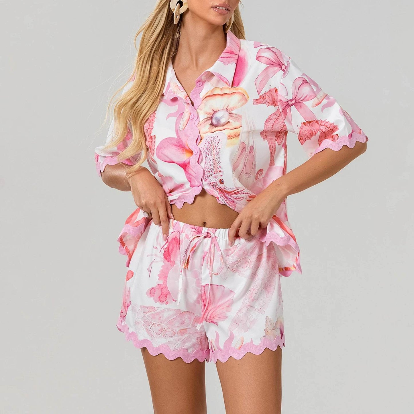 Hirigin Women's Summer 2 Piece Lounge Set - Short Sleeve & Shorts - Buy Center US