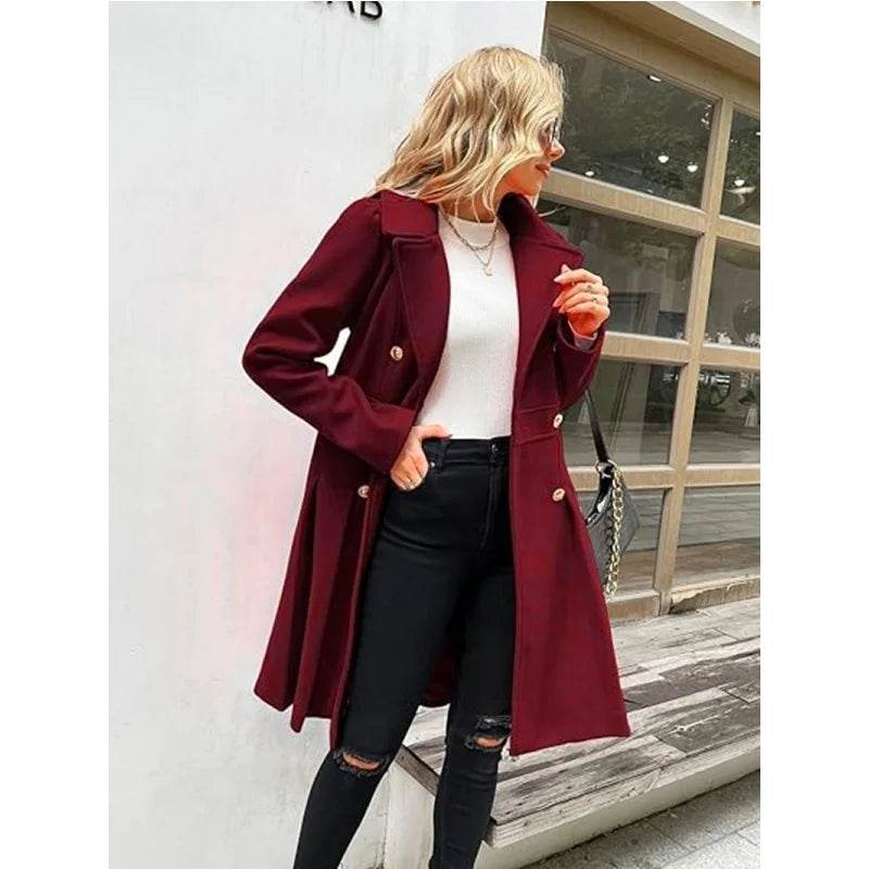 RVHS Women's Woolen Trench Coat - Double Breasted, Warm Streetwear - Buy Center US