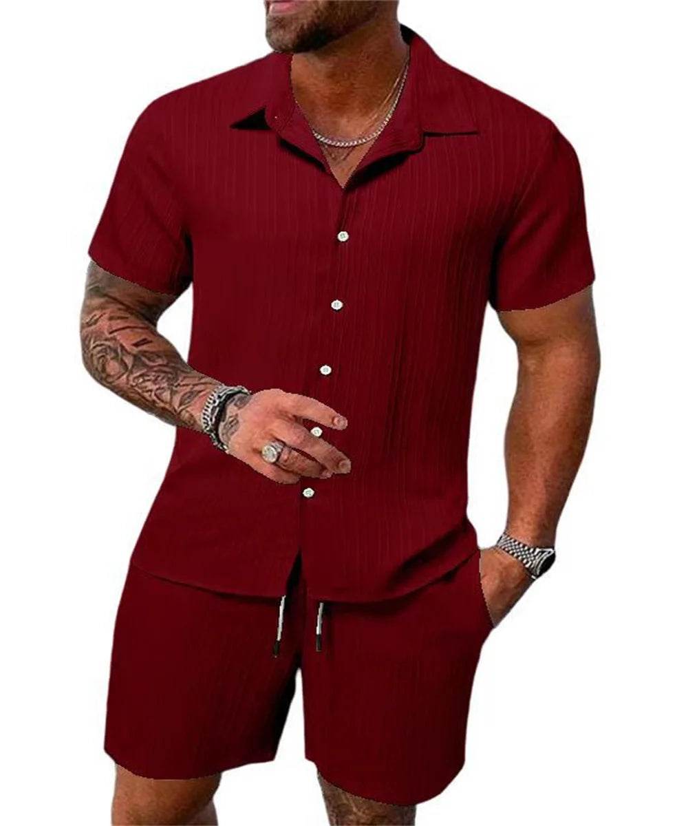 2024 Summer Men's Casual Beach Suit - Loose Fit Short Sleeve & Shorts - Buy Center US