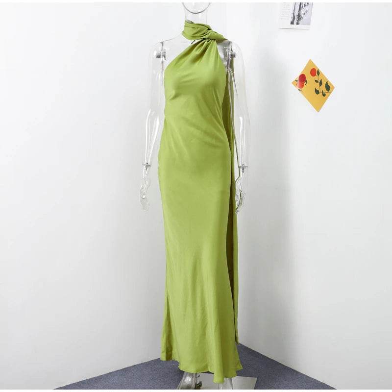 HTTEM Elegant Off Shoulder Halter Dress - Summer Slim Maxi Style - Buy Center US