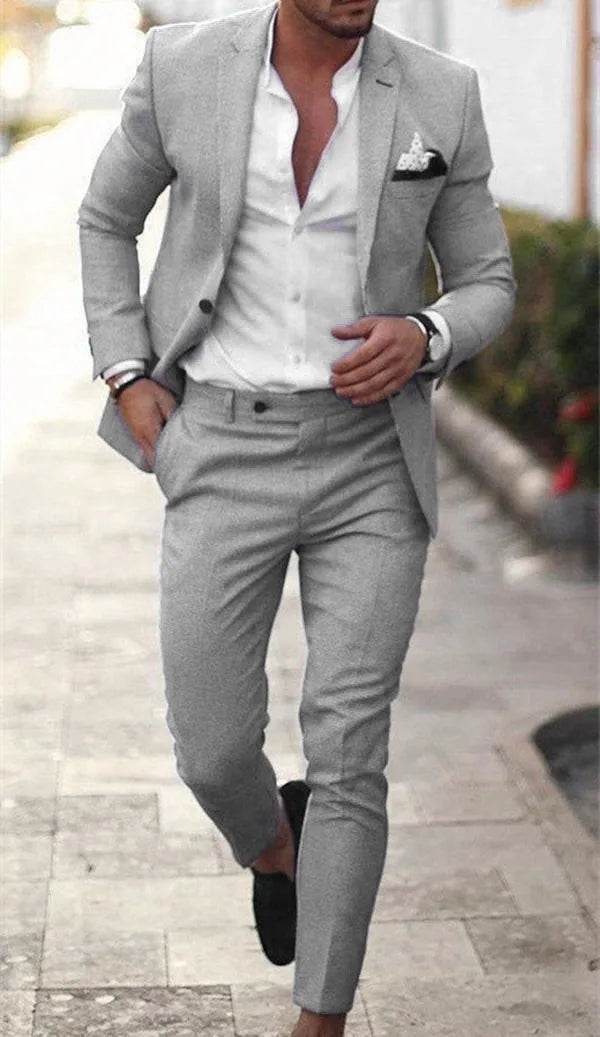 Zmbanpise Men's 2-Piece Linen Suit - Smart Casual Wedding Attire - Buy Center US